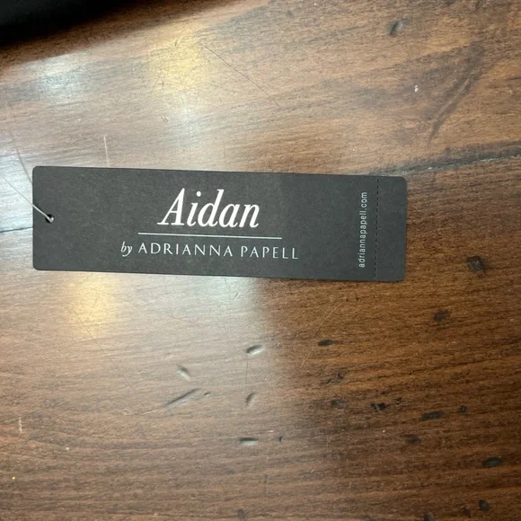 Aidan Adrianna Papell Crepe Popover Midi Black Fringe Hem Sheath Dress 2 LBD NWT - Picture 15 of 16